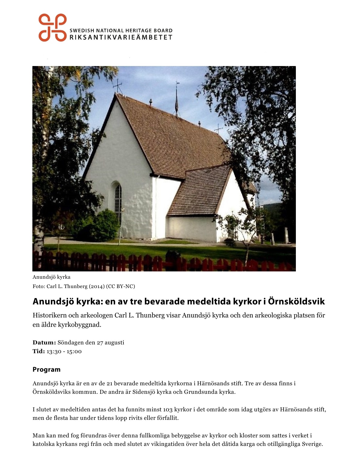 (RAÄ) Anundsjö kyrka; en av tre bevarade medeltida kyrkor i Örnsköldsvik1